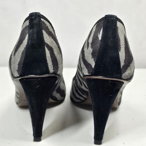 Donald J. Pliner "Fatima" Zebra Print Heels with Peep Toe Gray/Black Size 8.5 M - Picture 8 of 13